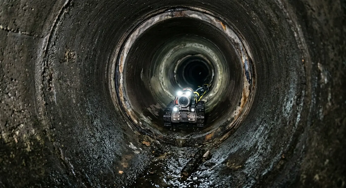 Robotic sewer camera inspecting pipe interior for Drain Snake Service in Larchmont